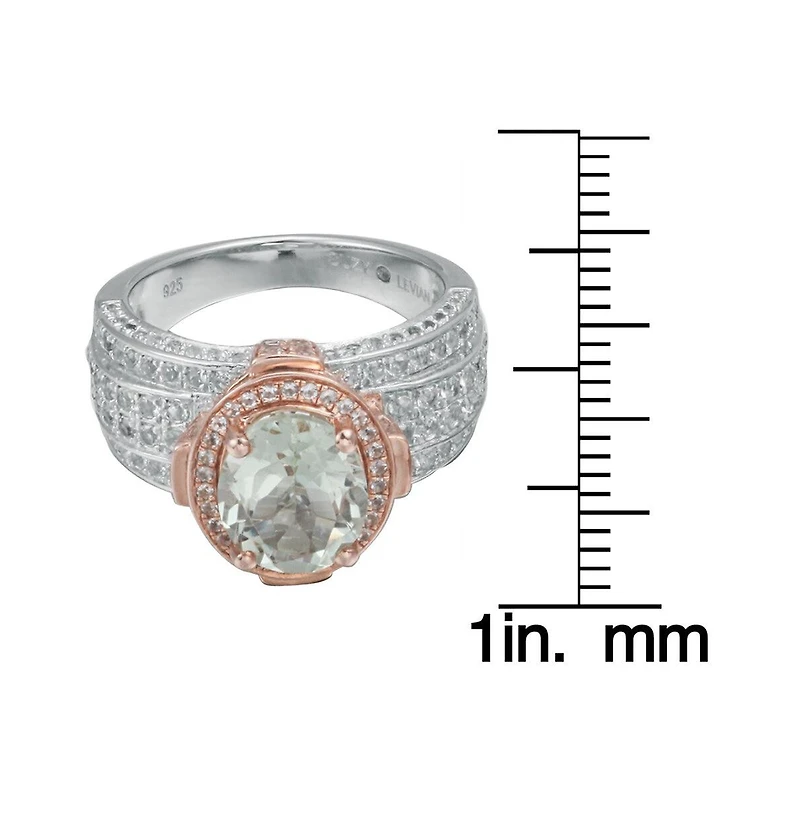 Suzy Levian New York Two-Tone Sterling Silver Oval Cut Center Topaz Cocktail Milano Ring