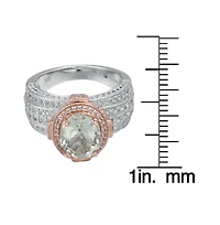 Suzy Levian New York Two-Tone Sterling Silver Oval Cut Center Topaz Cocktail Milano Ring