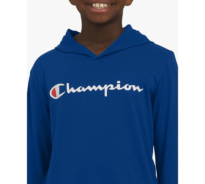 Champion Big Boys Signature Logo Long-Sleeve Hooded T-Shirt