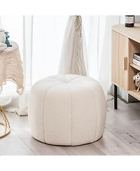 Nordlys - White Boucle with Stripes Pouf Vintage Style Upholstery Living Room