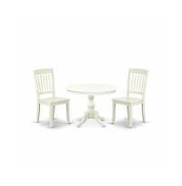East West Furniture 3 Piece Modern Dining Table Set - Linen White Breakfast Table and 2 Linen White Dining Chairs with Slatted Back
