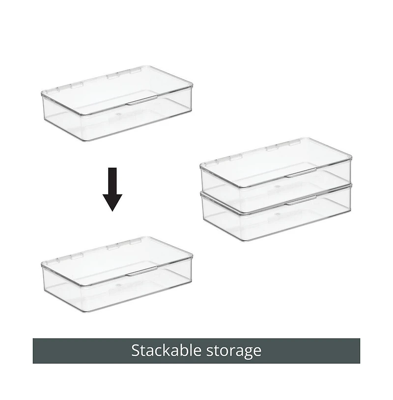 mDesign Plastic Stackable Bathroom Organizer Bin, Hinged Lid - 4 Pack - Clear
