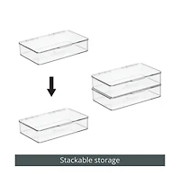 mDesign Plastic Stackable Bathroom Organizer Bin, Hinged Lid - 4 Pack - Clear