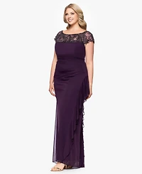 Xscape Plus-Size Beaded Boat Neck Mesh Gown