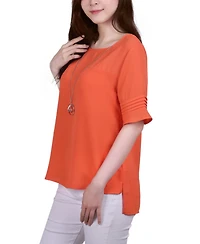 Ny Collection Petite Short Sleeve Dual Textured Top