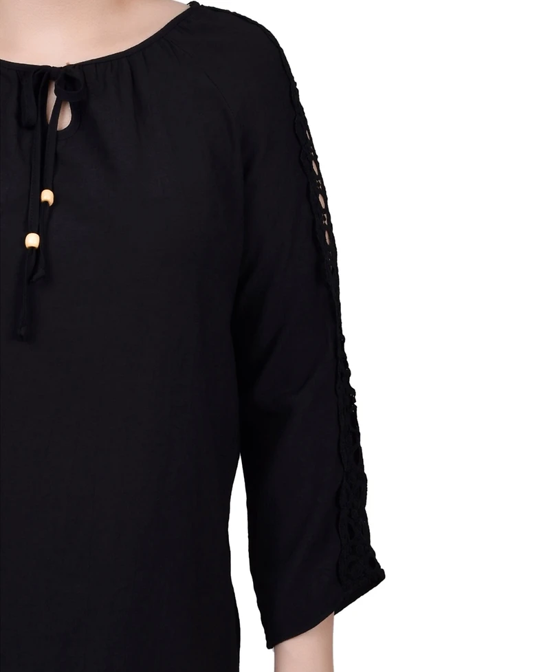 Ny Collection Petite 3/4 Sleeve Crochet Detail Top