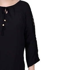 Ny Collection Petite 3/4 Sleeve Crochet Detail Top