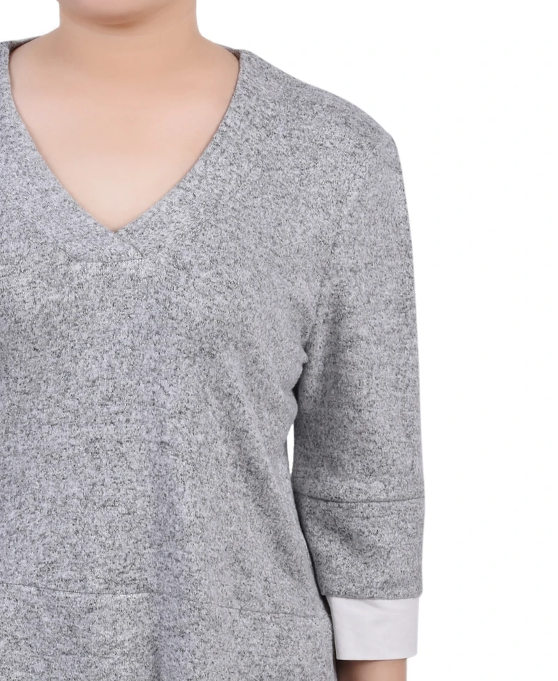 Ny Collection Petite Long Sleeve 2-In 1 Top