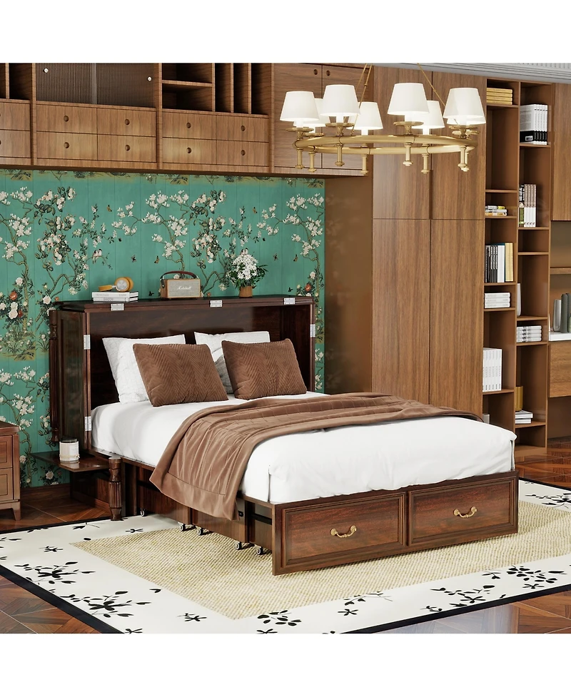 Livelylodge Murphy Bed Cabinet with Drawer Includes Storage Cabinet, Murphy Bed Twin Suit for Home Office or Small Room, Murphy Bed Full with Charging
