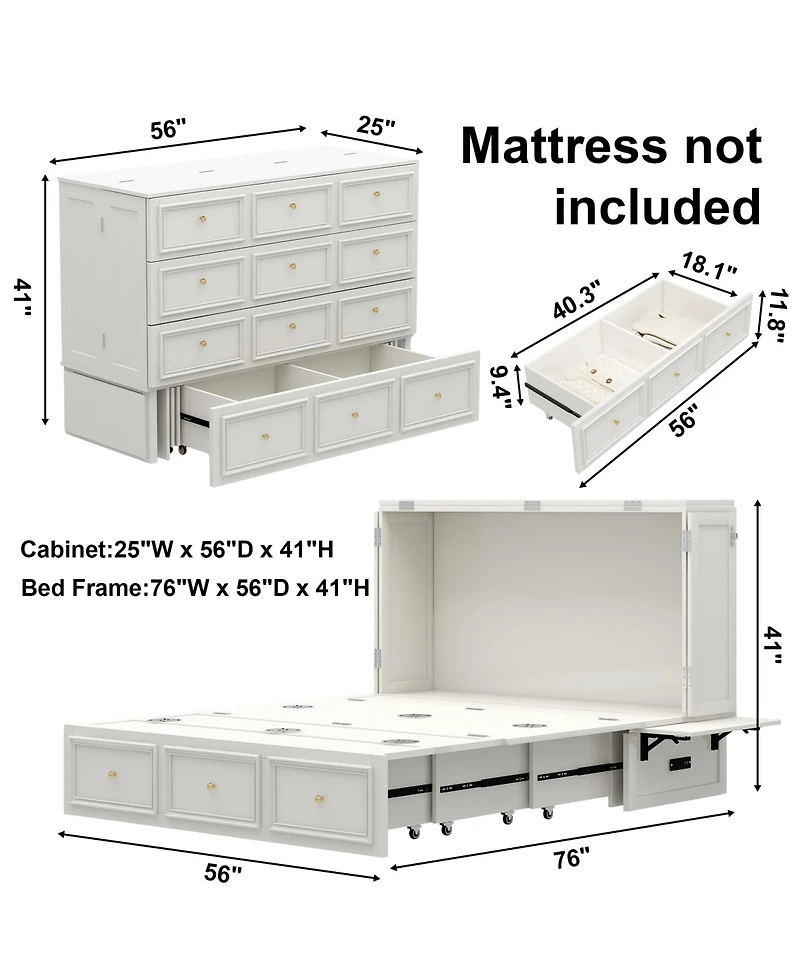 Livelylodge Murphy Bed Cabinet with Drawer Includes Storage Cabinet, Murphy Bed Twin Suit for Guest Room, Murphy Bed Full with Charging and Usb Port,