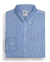 Men's Regular Fit Non-Iron Polo Button-Down Thin Stripe Broadcloth Dress Shirt