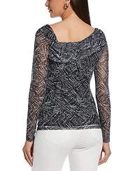 Ella Rafaella Women's Printed Asymmetrical Mesh Top