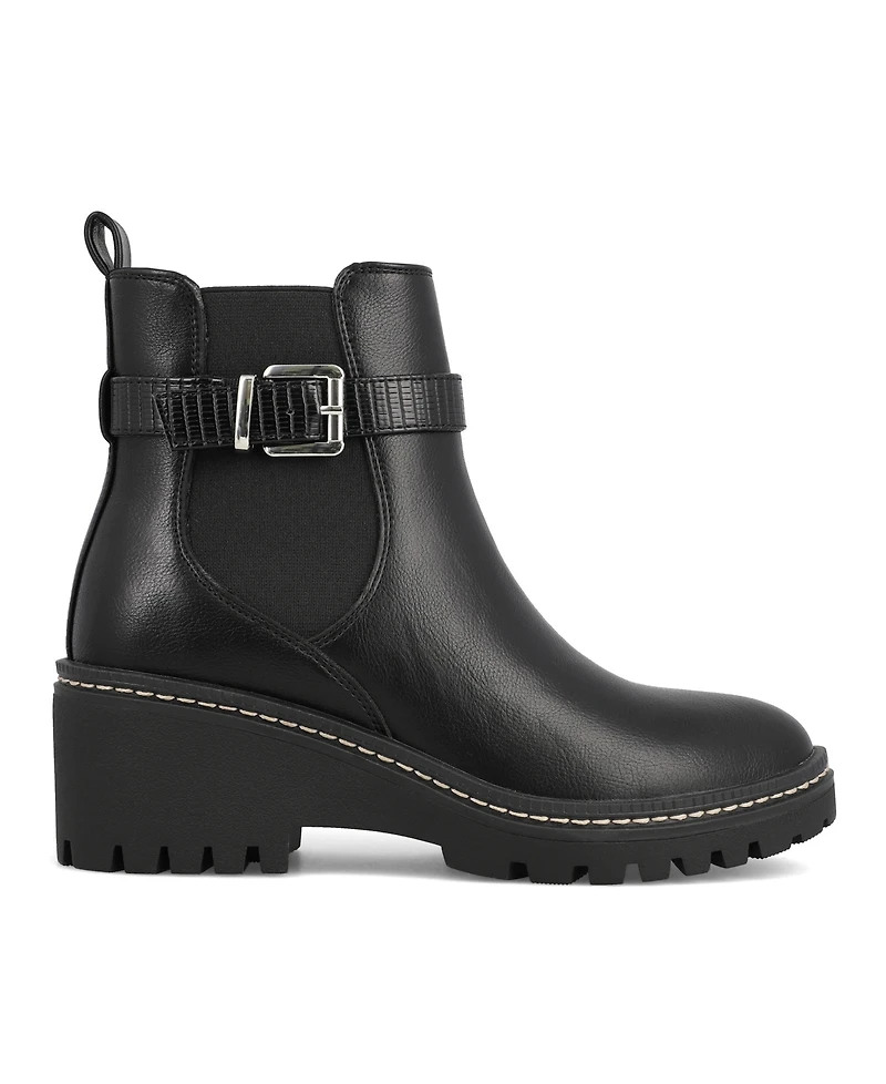Mia Women's Elis Wedge Heel Buckled Ankle Booties