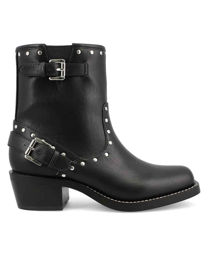 Mia Women's Delores Square Toe Studded Buckle Booties