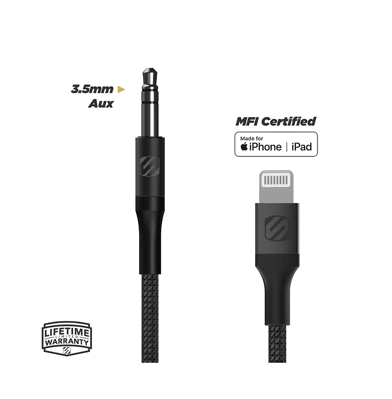 Scosche Braided Apple Lightning to 3.5mm Aux Cable 4ft-Gray