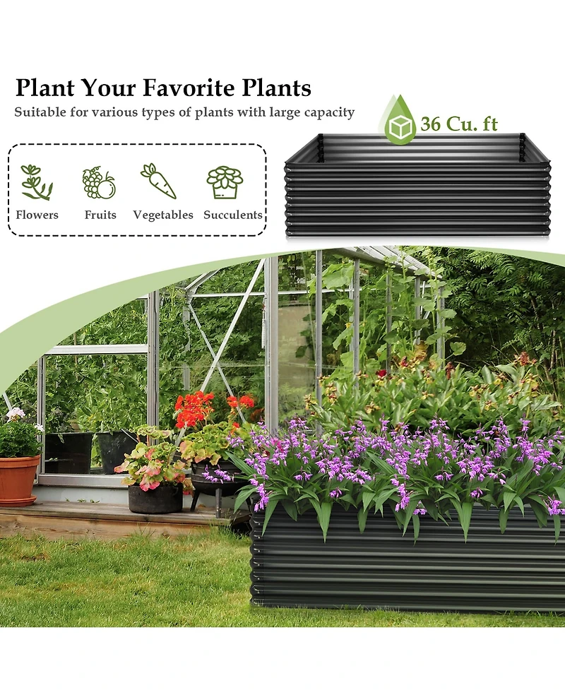 Costway Galvanized Raised Garden Bed Outdoor Planter Box Firewood Rack Log Holder