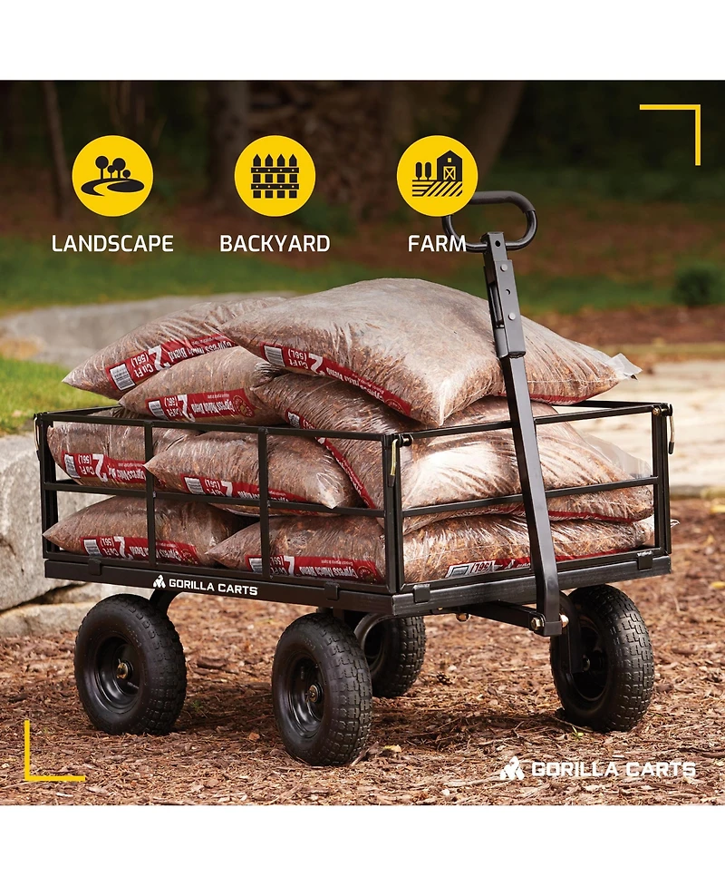 Gorilla Carts Steel Utility Cart, 9 Cubic Feet Garden Wagon with Removable Sides