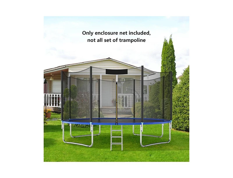 Akiudex 8–16 Ft Round Trampoline Replacement Safety Net with Zipper and Buckles for Straight Pole Frames