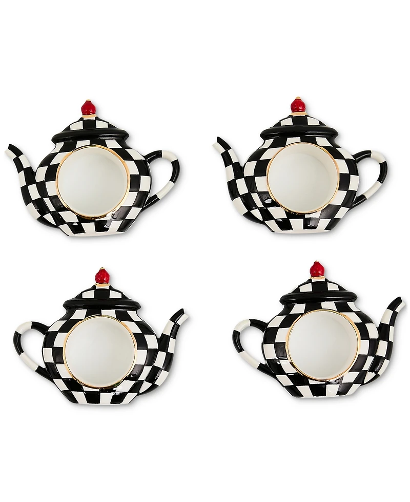 MacKenzie-Childs Courtly Check Teapot Napkin Rings, Set of 4
