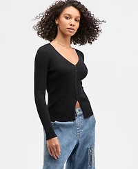 Ultra Flirt Juniors' V-Neck Ribbed Fine Gauge Flyaway Sweater