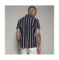 Campus Sutra Men's Prussian Blue Contrast Halo Striped Shirt