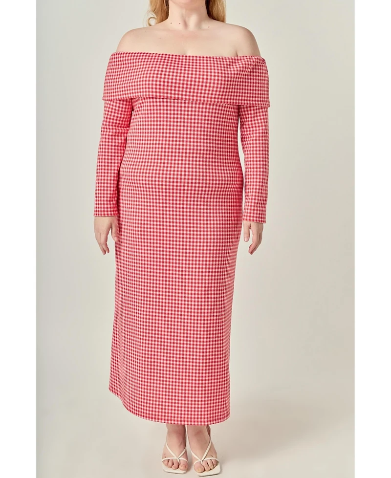 English Factory Women's Gingham Off The Shoulder Midi Dress