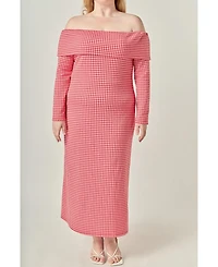 English Factory Women's Gingham Off The Shoulder Midi Dress