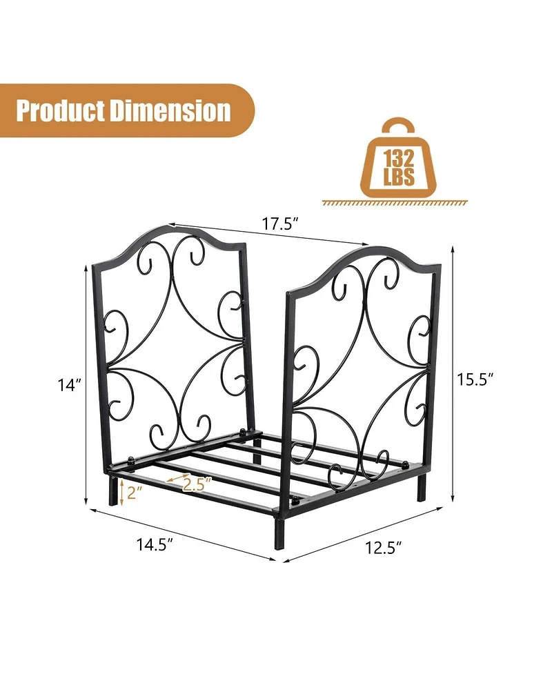 Akiudex Indoor Outdoor Steel Firewood Rack with Raised Base and Decorative Design