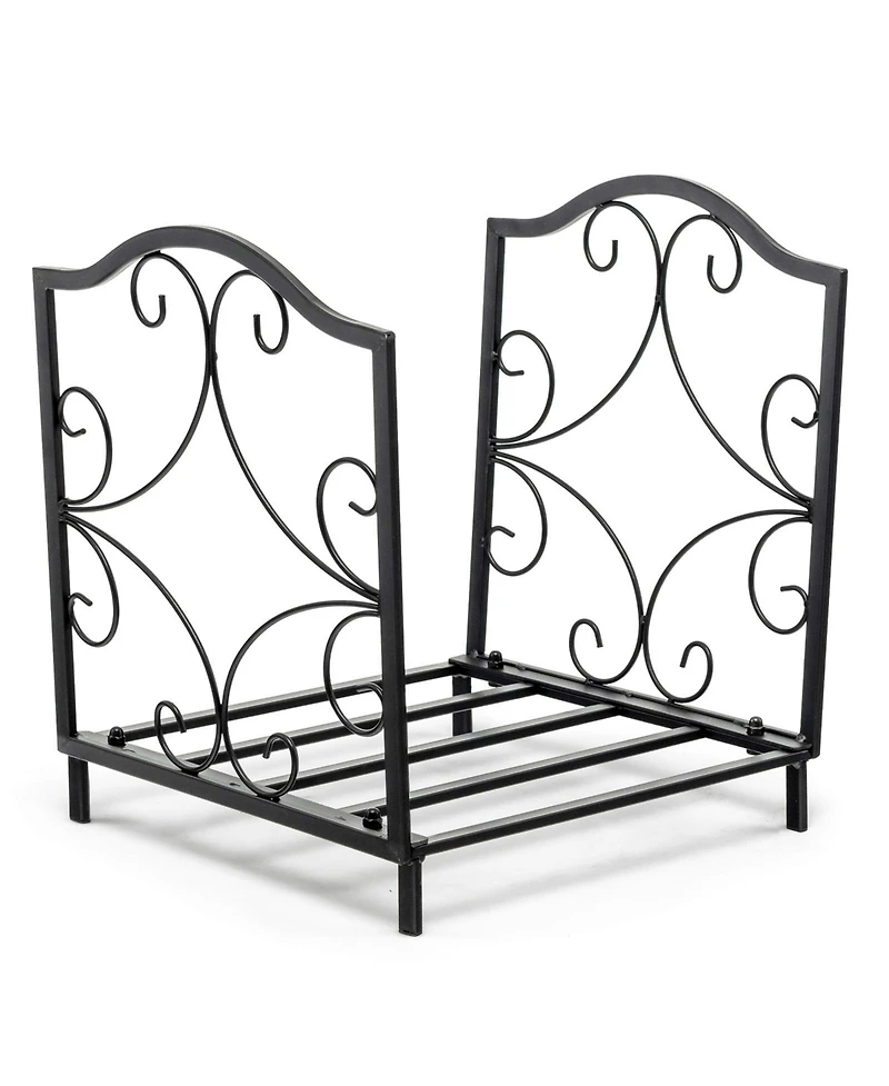 Akiudex Indoor Outdoor Steel Firewood Rack with Raised Base and Decorative Design