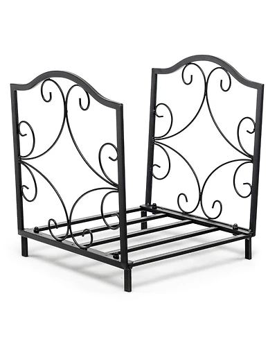 Akiudex Indoor Outdoor Steel Firewood Rack with Raised Base and Decorative Design