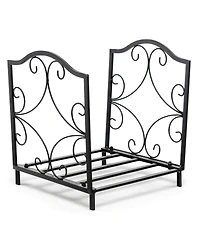 Akiudex Indoor Outdoor Steel Firewood Rack with Raised Base and Decorative Design
