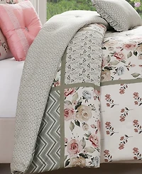 Bebejan Sage Serenity 100% Cotton Sateen 5 Piece Queen Size Reversible Comforter Set