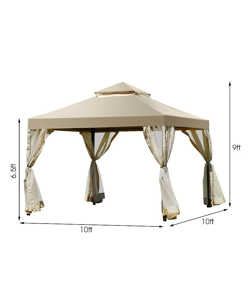 Costway Outdoor 2-Tier 10'x10' Gazebo Canopy Shelter Awning Tent Patio Garden Screw-free structure