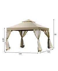 Costway Outdoor 2-Tier 10'x10' Gazebo Canopy Shelter Awning Tent Patio Garden Screw-free structure