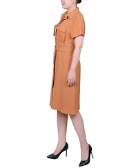 Ny Collection Petite Short Sleeve Belted Shirtdress