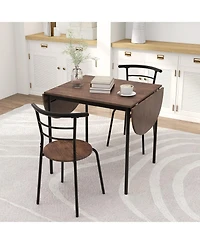 Gymax 3 Pcs Foldable Dining Table Set w/ 2 Chairs Industrial Oval Corner Dining Set