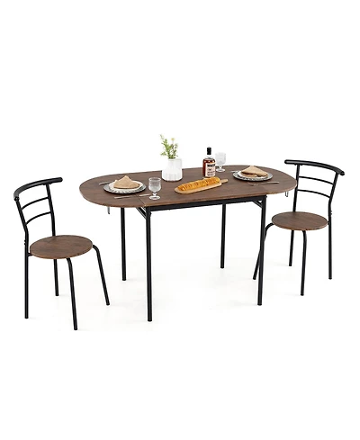 Gymax 3 Pcs Foldable Dining Table Set w/ 2 Chairs Industrial Oval Corner Dining Set