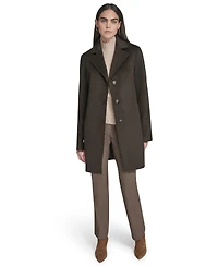 Calvin Klein Womens Single-Breasted Wool Blend Coat