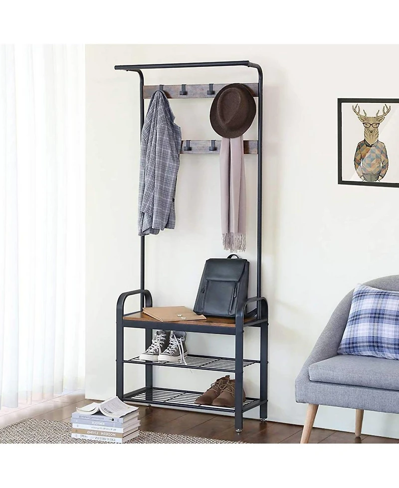 Slickblue Modern Industrial Hall Tree with Coat Rack and Shoe Storage Bench for Entryway