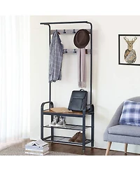Slickblue Modern Industrial Hall Tree with Coat Rack and Shoe Storage Bench for Entryway
