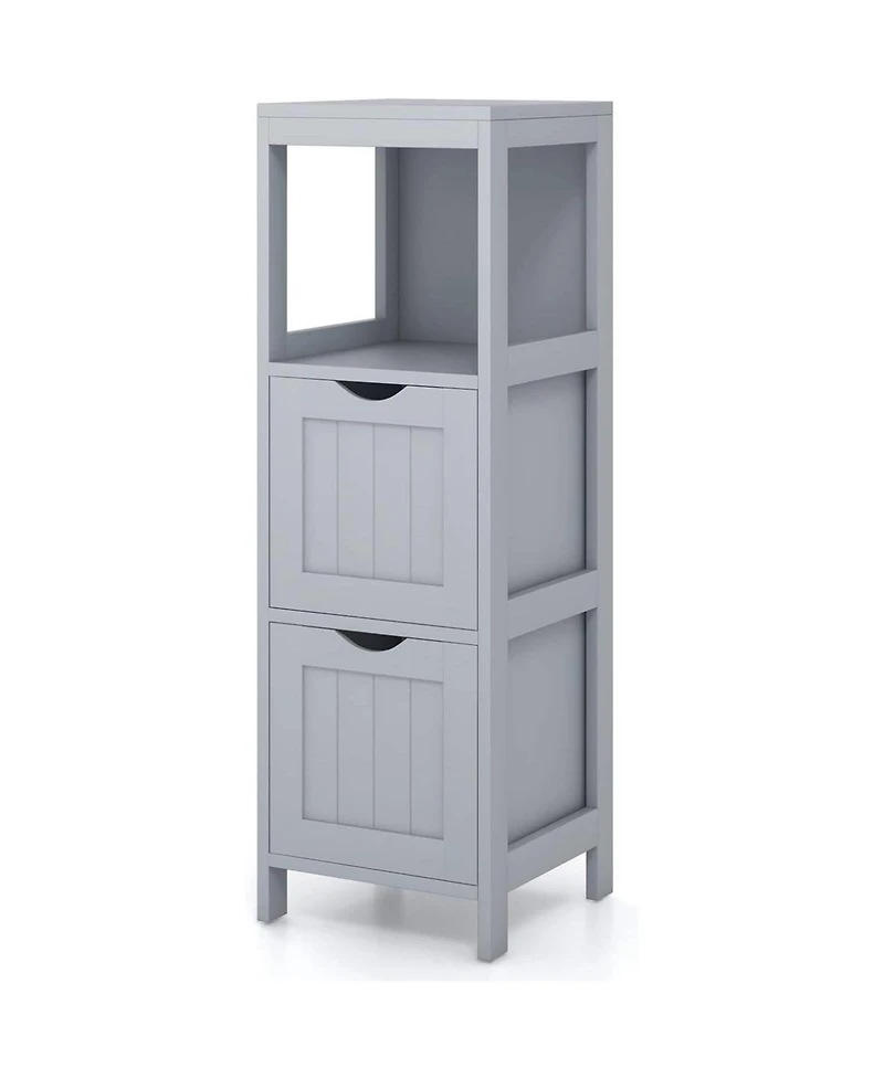 Slickblue Modern Farmhouse Bathroom Floor Cabinet with 2 Drawers and Shelf in Wood Finish