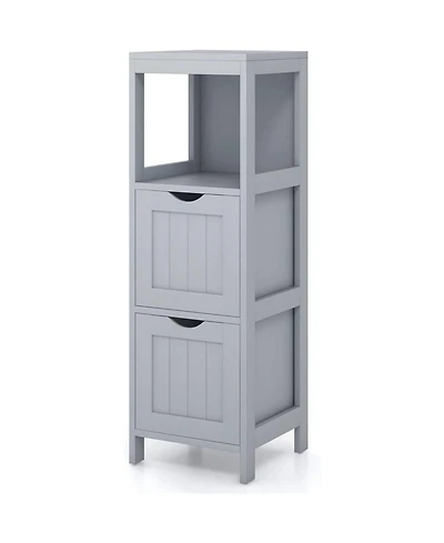 Slickblue Modern Farmhouse Bathroom Floor Cabinet with 2 Drawers and Shelf in Wood Finish