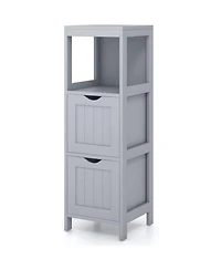 Slickblue Modern Farmhouse Bathroom Floor Cabinet with 2 Drawers and Shelf in Wood Finish
