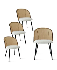 Maison Boucle Modern 5-Piece Dining Set with Round Table & Rattan-Back Chairs, Black Finish, 43" Diameter, Kitchen & Dining Room Furniture-Maison Bouc
