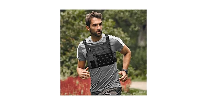 Nakto Tactical Chest Bag Lightweight Running Chest Pack, Water Resistant Running Vest Pack with Phone Holder Running Backpack for Men Women(Black Ches