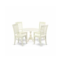 East West Furniture 5 Piece Dining Room Table Set Consists of 1 Drop Leaves Dining Room Table and 4 Linen White Dinning Chairs with Slatted Back