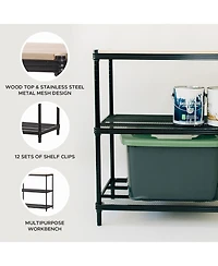 Design Ideas MeshWorks Shelving Rack, Metal Mesh Shelf Unit with Wood Top, Black