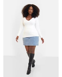 Rebdolls Women's Stylish Essential V Neck Top Classic White