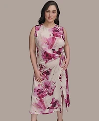 Donna Karan New York Women's Ribbed Knot Printed Midi A-Line Dress