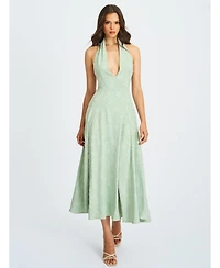 Miss Circle Women Magda Mint Green Deep V Neck Halter A-line Midi Dress